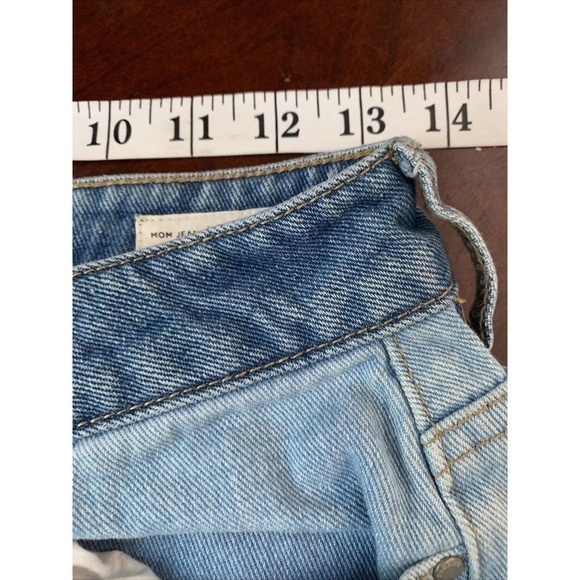 Pacsun Mom Jeans Two Tone Raw‎ Hem High Rise White Blue Sz 25 Straight Leg - Picture 6 of 8